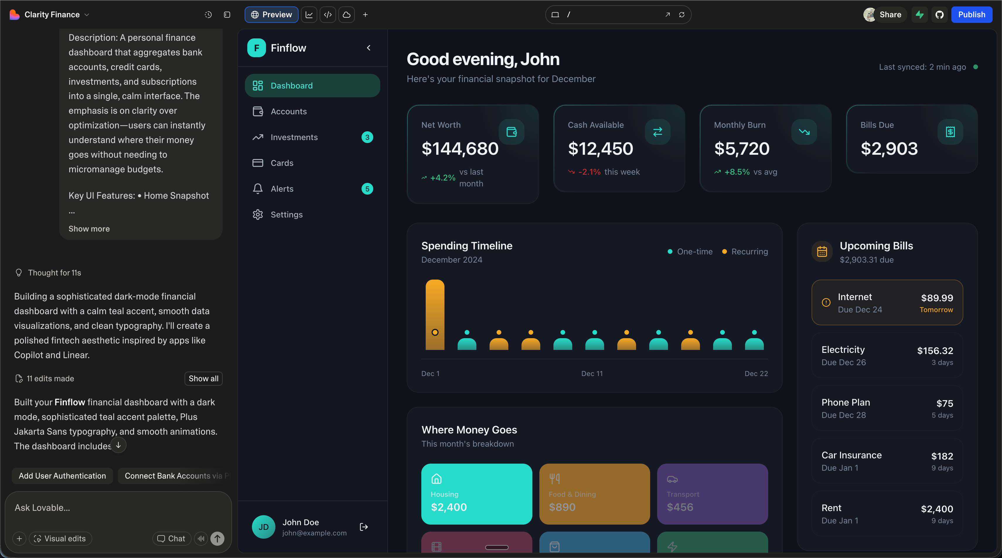 Financial dashboard baseline